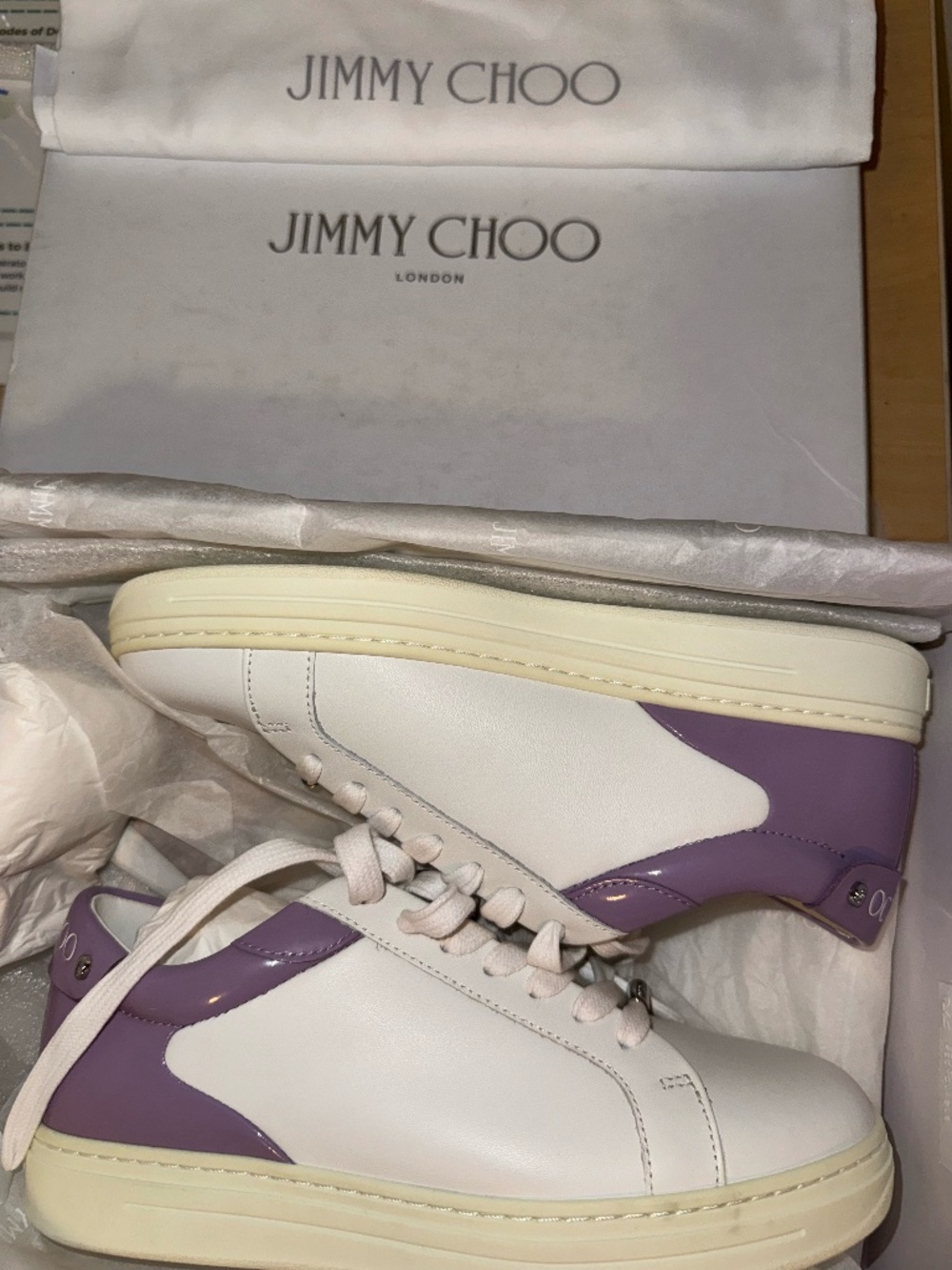 JIMMY CHOO 37 Wisteria and White *NEVER WORN* NWT